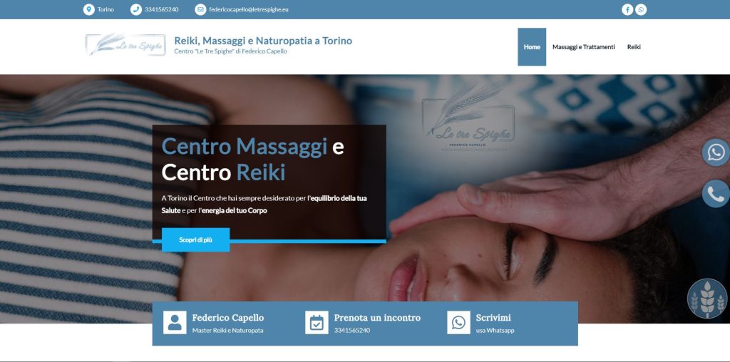 Le Tre Spighe  di Federico Capello - CENTRO MASSAGGI REIKI - screenshot homepage - 