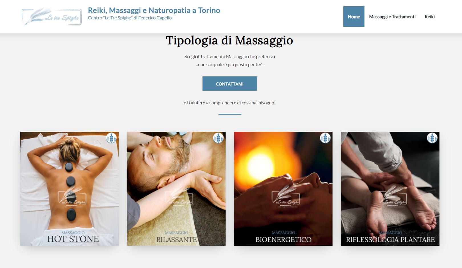 TIPOLOGIE di MASSAGGI REIKI  - screenshot homepage - 