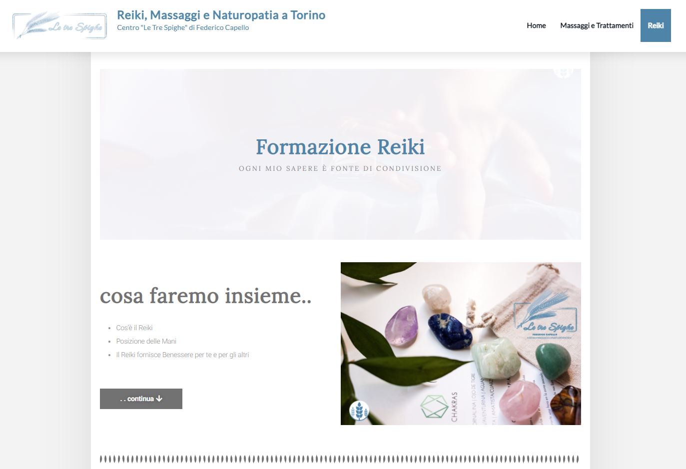 Formazione Reiki (Screenshot Pagina Reiki). Le Tre Spighe di Federico Capello. 