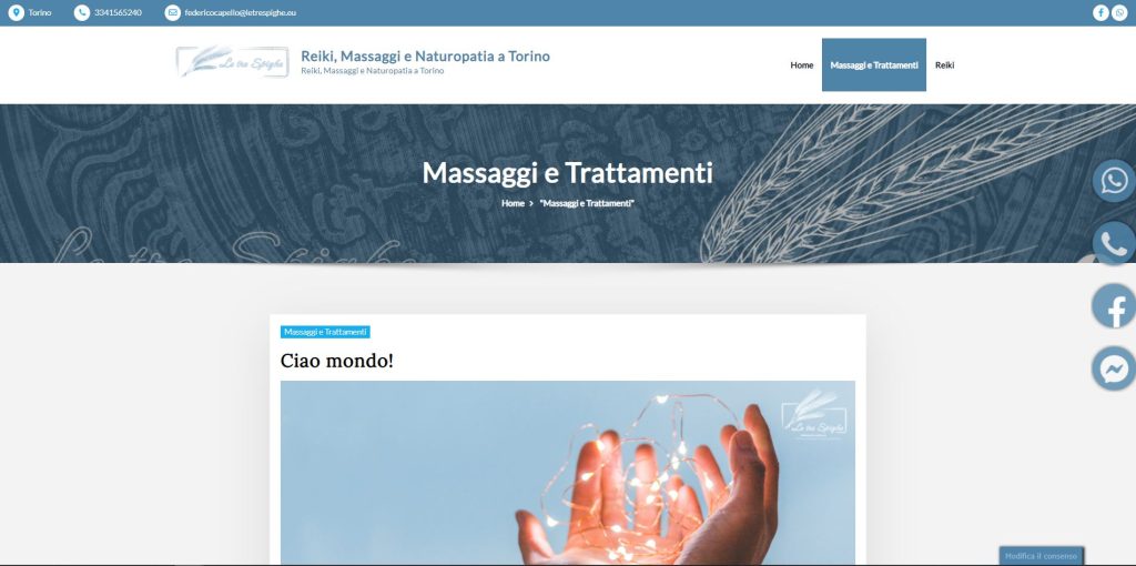 Massaggi e Trattamenti - Centro Le Tre Spighe __ REIKI e NATUROPATIA __ screenshot page __
